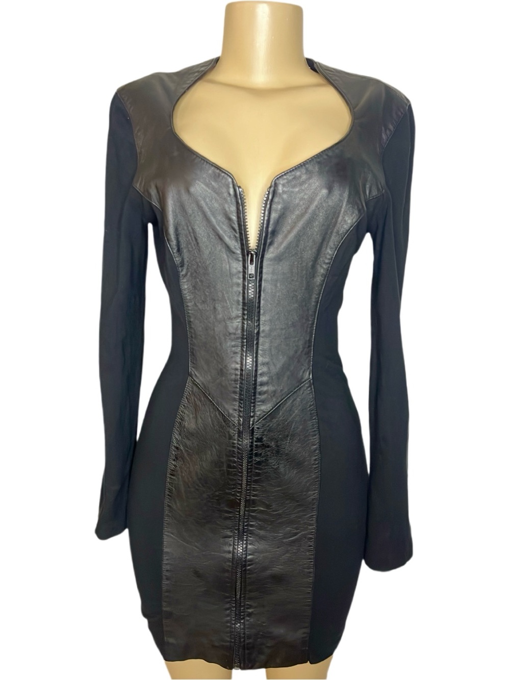 Vintage 80s Leather By Wilson’s Leather Panel Bodycon Dress